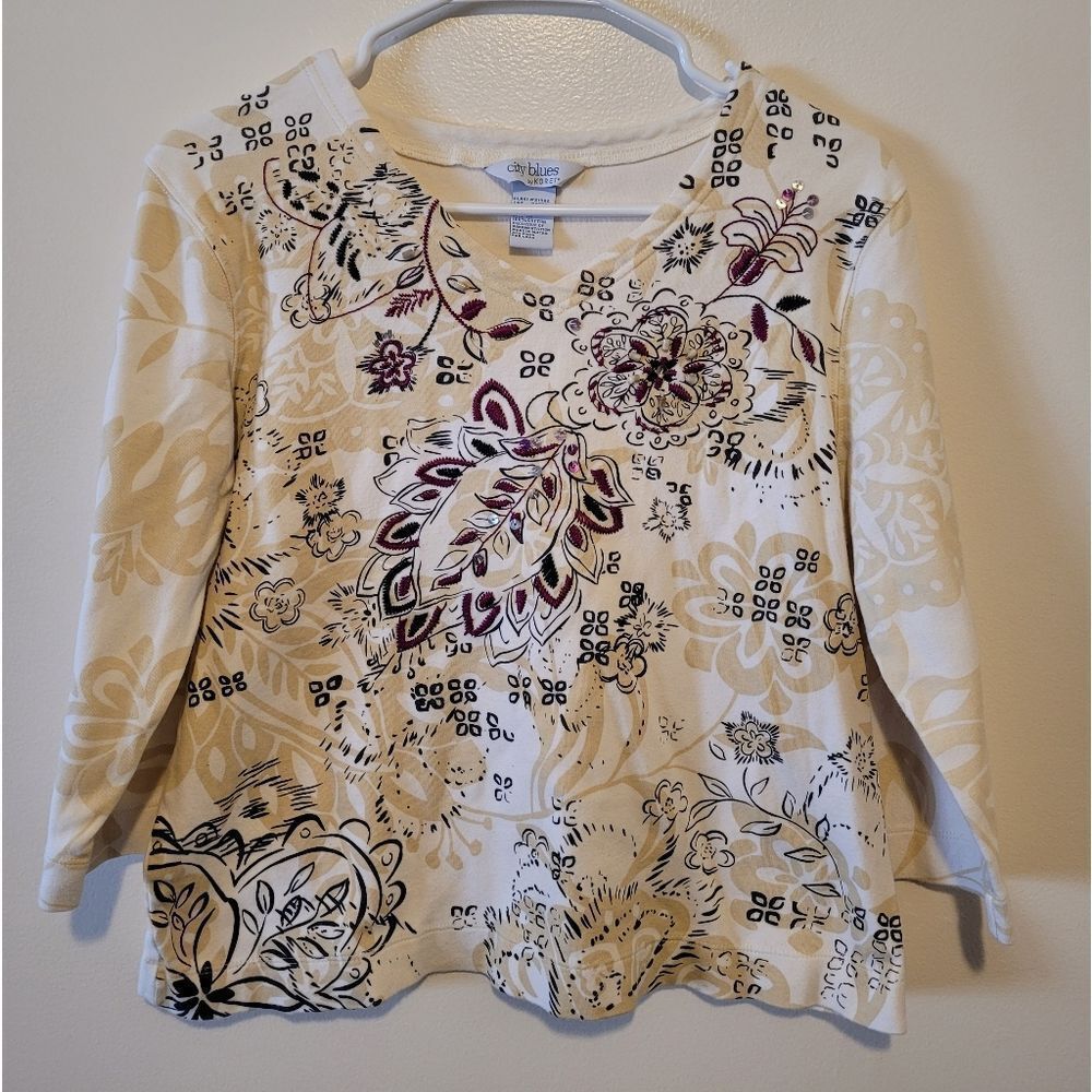 City Blues Floral Print Women's Top - Cream